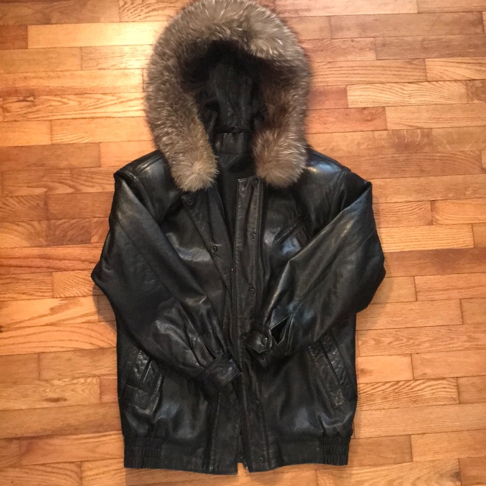 Faux Fur Hood Leather Jacket